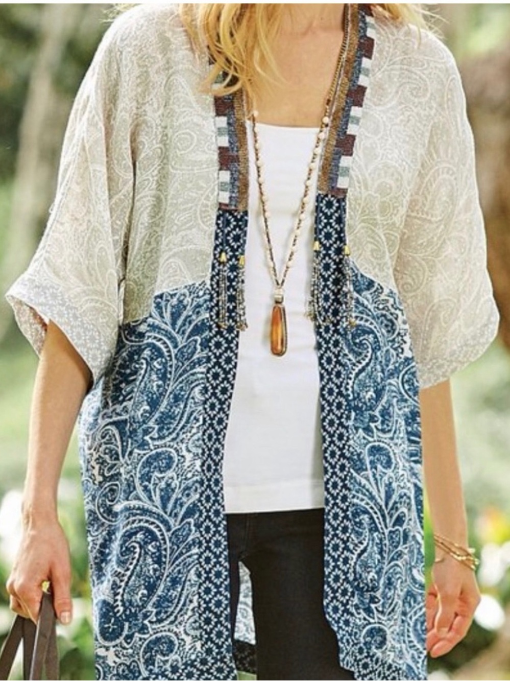 Soft Surroundings Still Waters Beaded Linen Topper Kimono Size Small/Medium